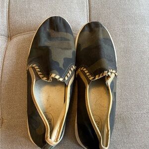 Green and Black Loafers with Gold Trim